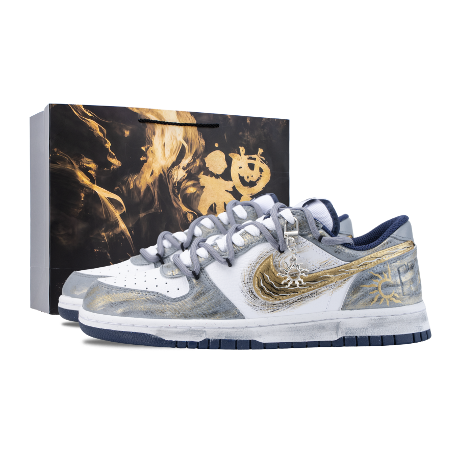 Nike Nike Big Oracle Of The Sun God Slip Resistant Abrasion Resistant Low top Skateboard Shoes Men's Gold Gray