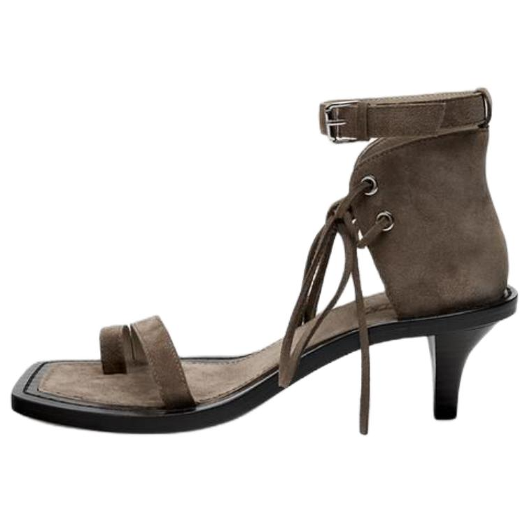 ZARA Cow Leather One Strap Sandals 5.5cm Women's Taupe