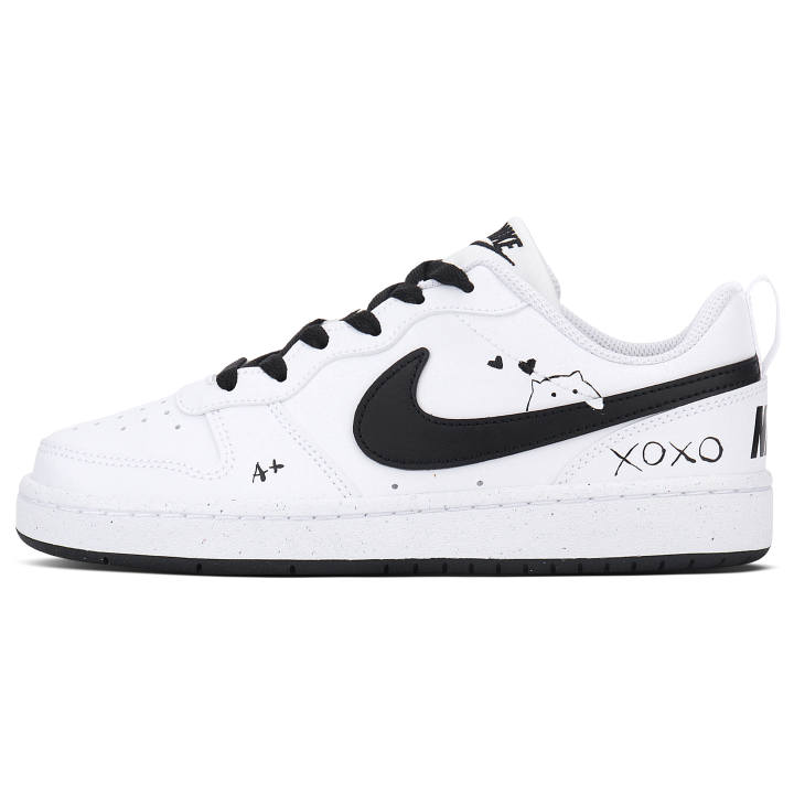 Nike Nike Court Borough Step By Step Heartfelt, Couple Lightweight Breathable Low top Skateboard Shoes Women's White Black