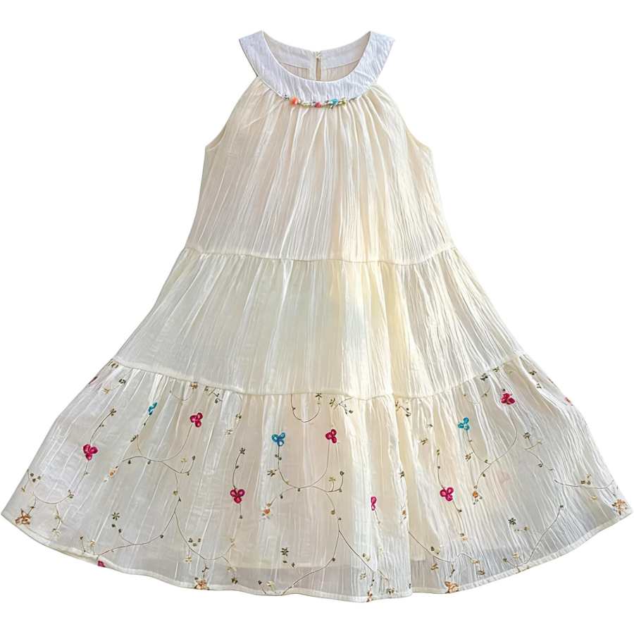 YALU Kids Dresses Crew Neck Thin Mid Length