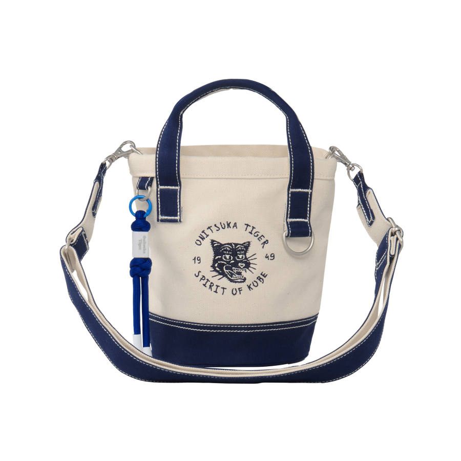 Onitsuka Tiger Cotton Handbag Mini Unisex Ecru & Navy Blue
