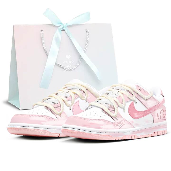 Nike Nike Dunk Pink Bear Leather Abrasion Resistant Slip Resistant Low top Skateboard Shoes Women's Pink
