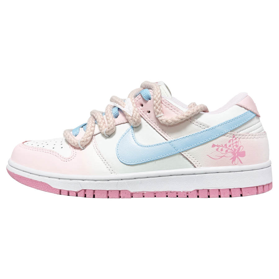 Nike Nike Dunk Floral Ages Cushioning Abrasion Resistant Slip Resistant Low top Skateboard Shoes Blue Pink Teenagers