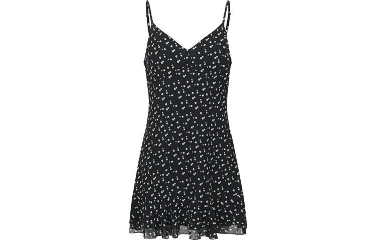 URBAN REVIVO Sleeveless Dress Women's Pitch Black Gray Print