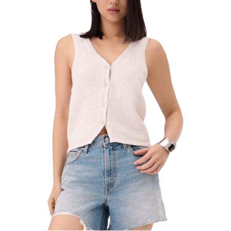 Levis Tank Tops Women's White V Neck Moderate Straight Fit