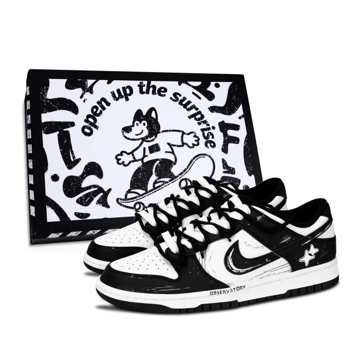 Nike Nike Dunk Black White, Ink Tide Leather Abrasion Resistant Slip Resistant Low top Skateboard Shoes Unisex Black