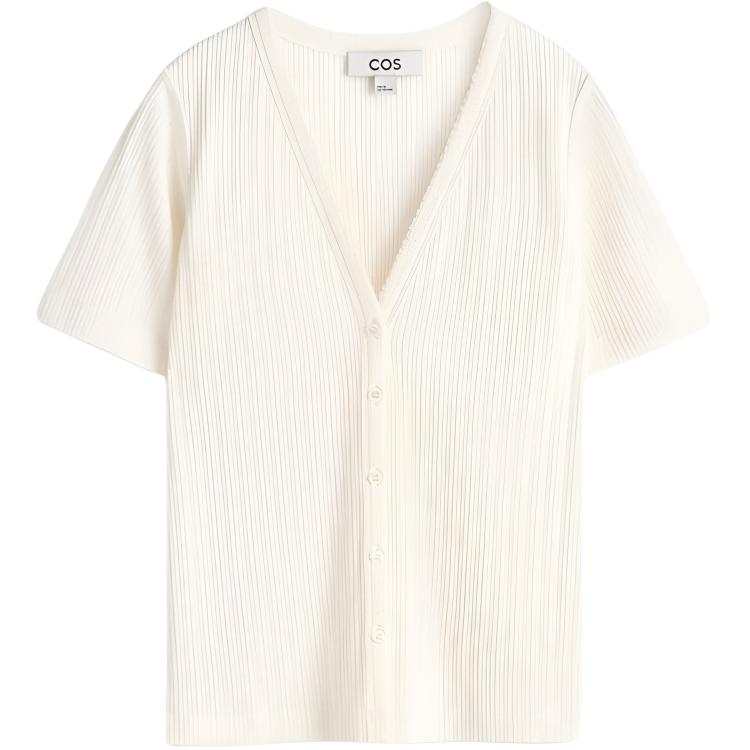 COS Knitwear Women's Ivory V Neck Moderate Cardigan