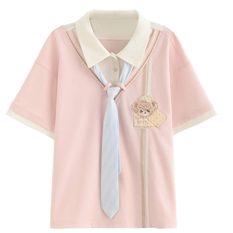 SNBL T Shirts Women's Pink Polo Collar Moderate