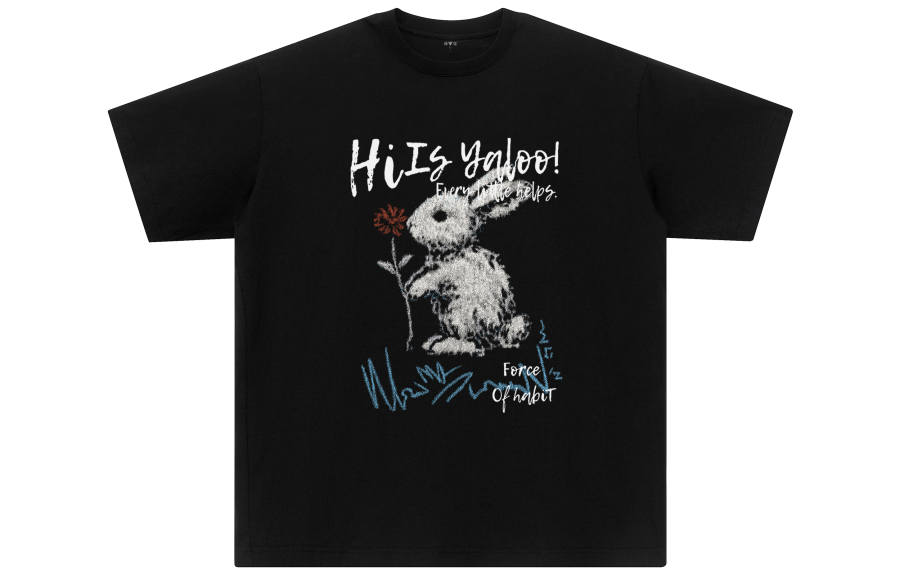 YALU T Shirts Unisex Black Crew Neck Moderate Straight Fit