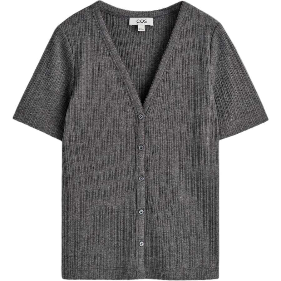 COS Knitwear Women's Charcoal Black V Neck Moderate Cardigan