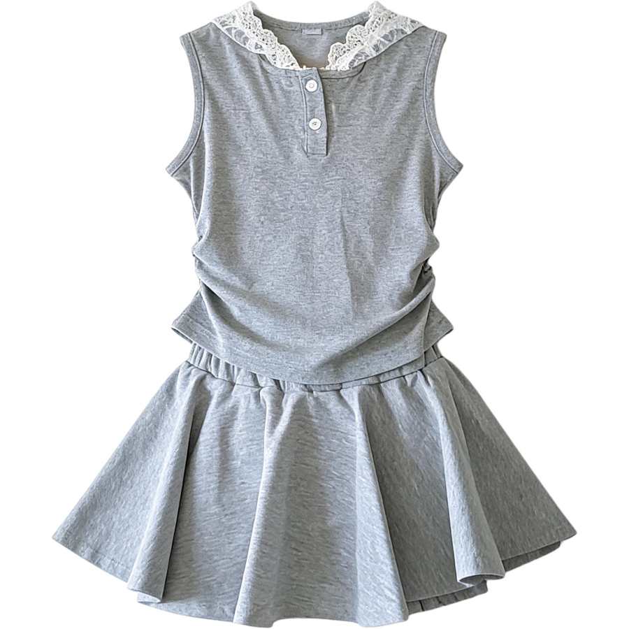 YALU Kids Two Piece Skirt Sets Henry Collar Moderate Short