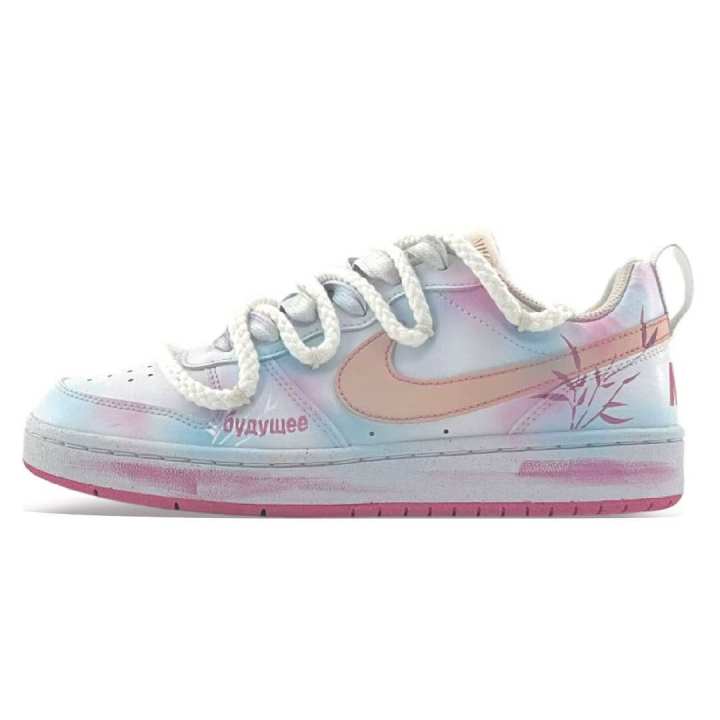 Nike Nike Court Borough Pink Blue Bamboo Grace Leather Abrasion Resistant Slip Resistant Low top Kids' Skateboarding Shoes