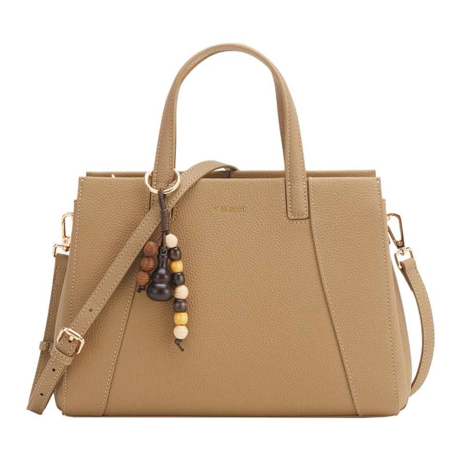 YEARCON Cow Leather Handbag Women's Black/Khaki