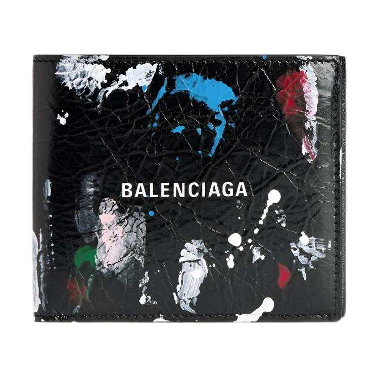 Balenciaga Cash Fine Grained Sheepskin Wallet Unisex Black & Multicolor