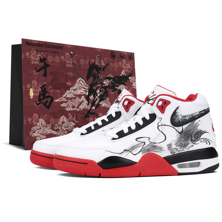 Nike Nike Flight Legacy Abrasion Resistant Slip Resistant Mid top Vintage Basketball Shoes Men's Red White