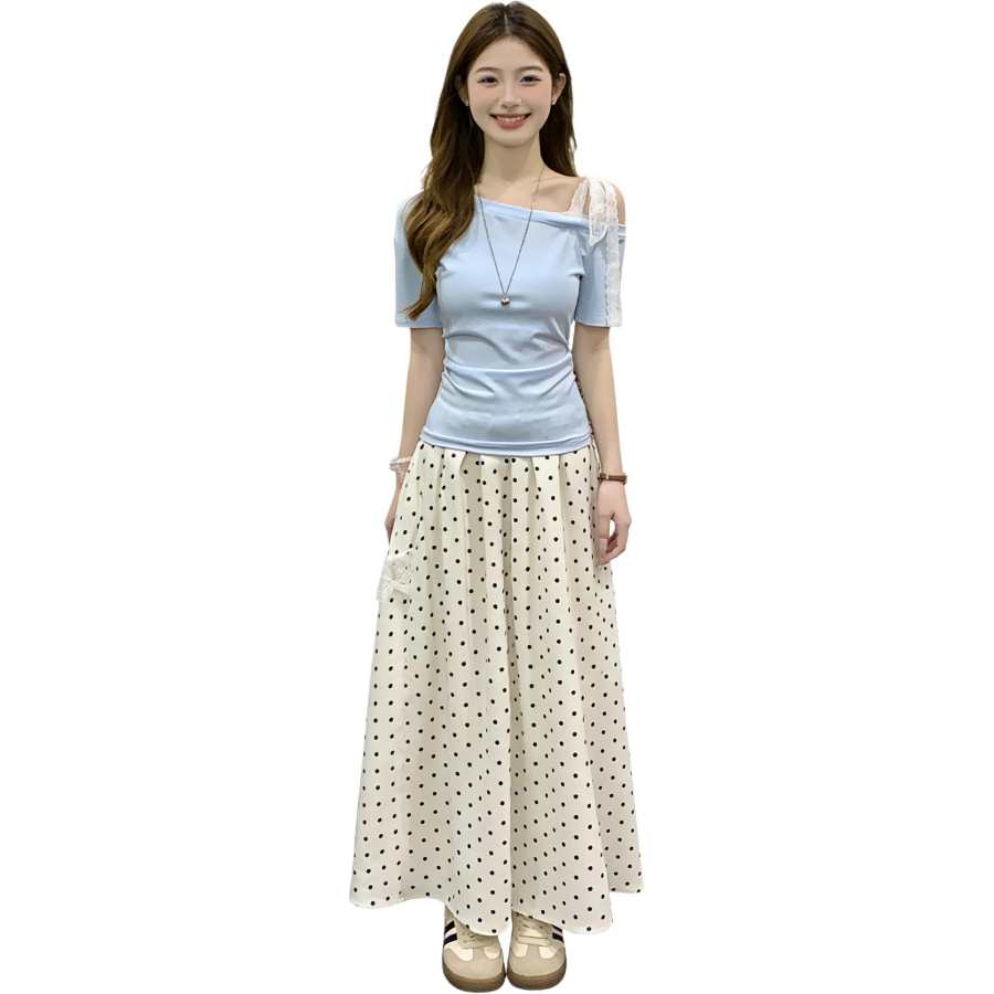 JBBCN T Shirts Women's Blue Asymmetrical Collar