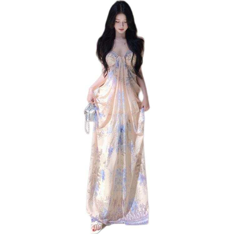 JBBCN Slip Dresses Women's Floral V Neck Thin Long