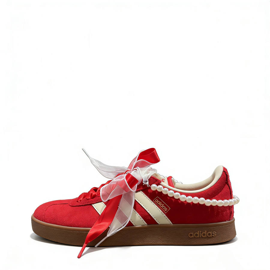 Adidas Adidas Vl Court Classic Red Makeup Dreamy Leather Slip Resistant Low top Skateboard Shoes Unisex Red Celebration