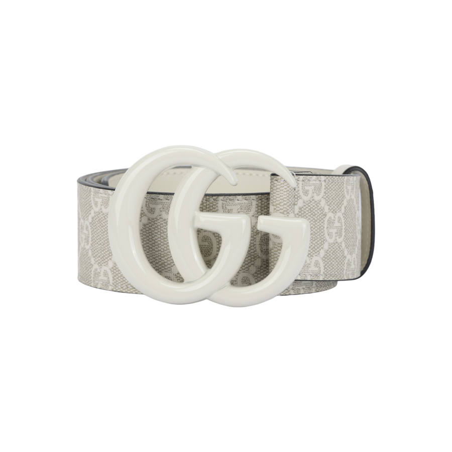 GUCCI GG Marmont Canvas Leather Belts Women's Ecru Width 4cm