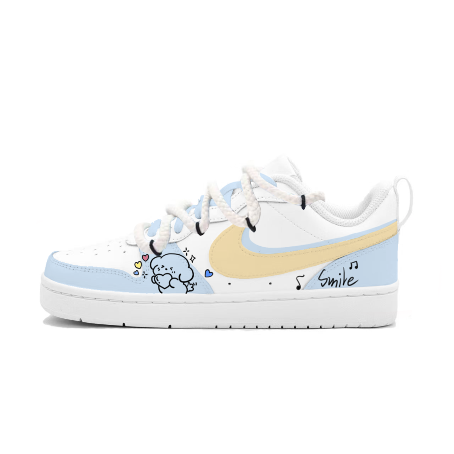 Nike Nike Court Borough Smile Puppy Slip Resistant Cushioning Abrasion Resistant Low top Skateboard Shoes Women's Light Blue