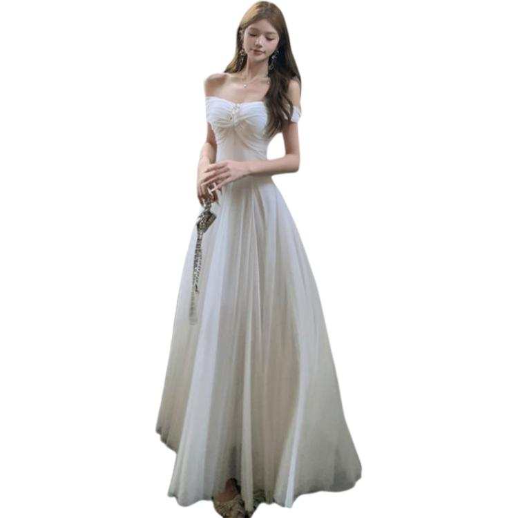JBBCN Sleeveless Dresses Women's White With Pads Boat Neck Thin Long