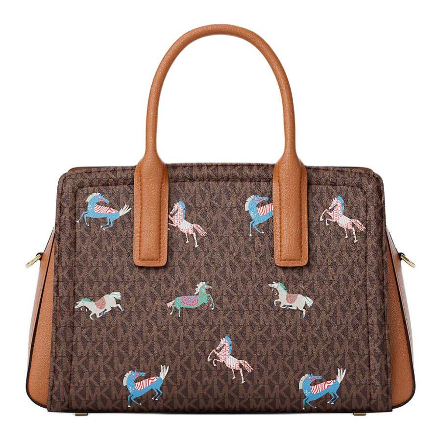 MICHAEL KORS Laila Coated Canvas With Artificial Leather Handbag Medium Women's Dark Brown Monogram Base Color