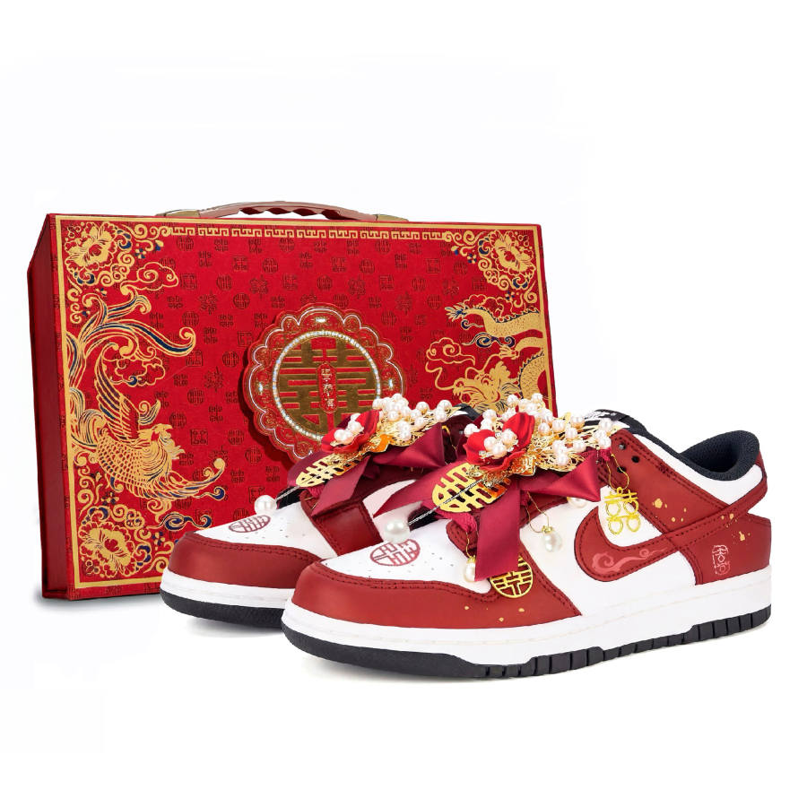 Nike Nike Dunk Double Delight Leather Slip Resistant Abrasion Resistant Low top Skateboard Shoes Unisex Red