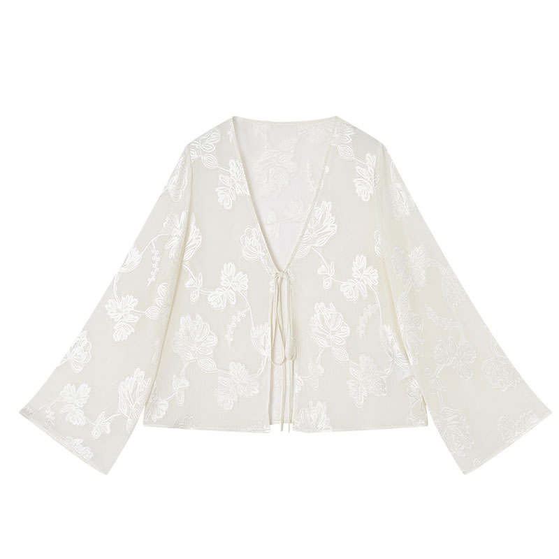 XIANGYING Cropped Coats Women's Heron White V Neck Thin