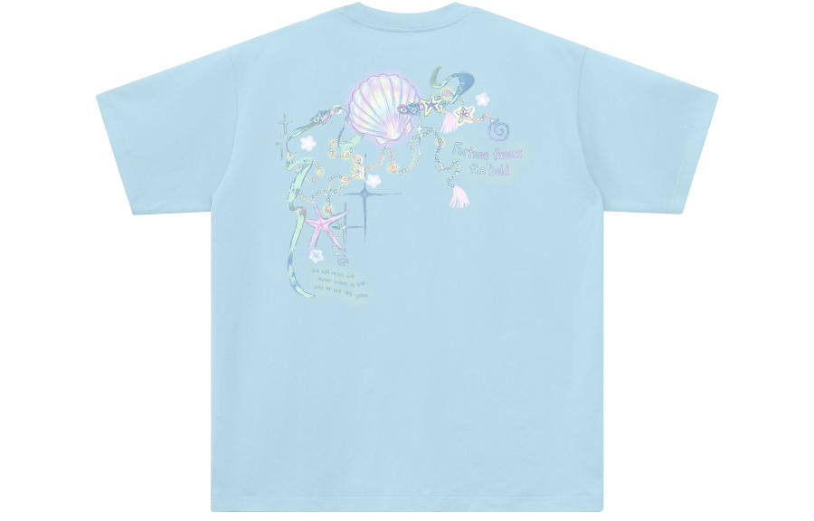 YALU T Shirts Unisex Misty Blue Crew Neck Moderate Straight Fit