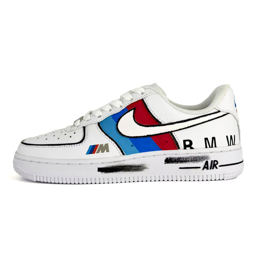 Nike Nike Air Force 1 BMW Cushioning Abrasion Resistant Breathable Low top Skateboard Shoes Men's Blue Red White