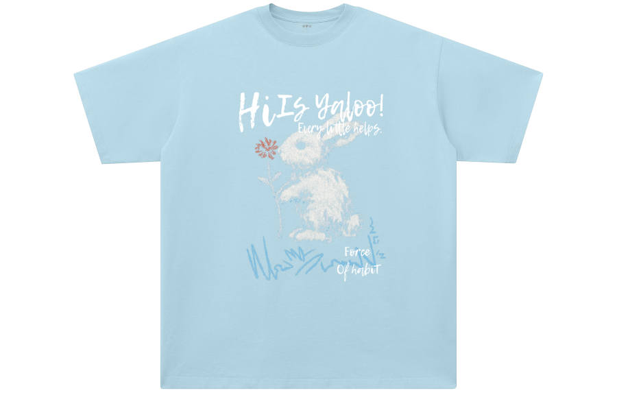 YALU T Shirts Unisex Misty Blue Crew Neck Moderate Straight Fit