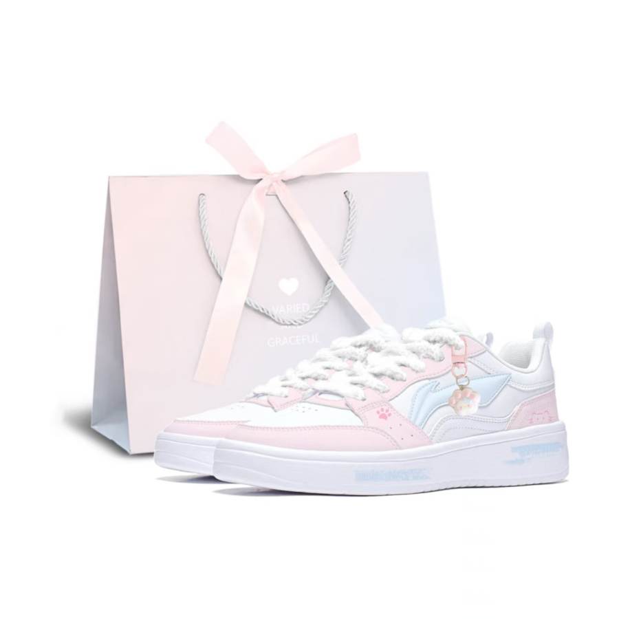 Li-Ning Li Ning Sycee Synthetic Leather Slip Resistant Cushioning Abrasion Resistant Low top Skateboard Shoes Women's