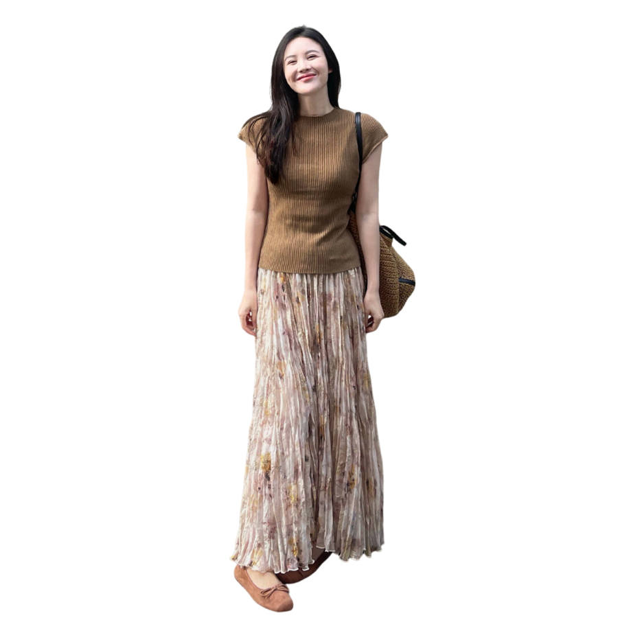 Cotton Gene Two Piece Skirt Sets Women's Crew Neck Moderate Long