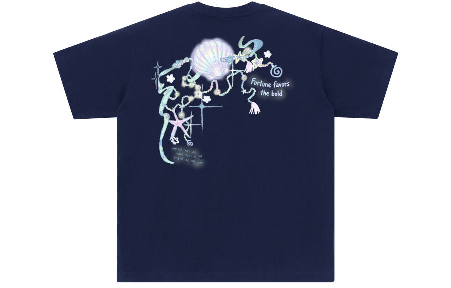 YALU T Shirts Unisex Navy Blue Crew Neck Moderate Straight Fit