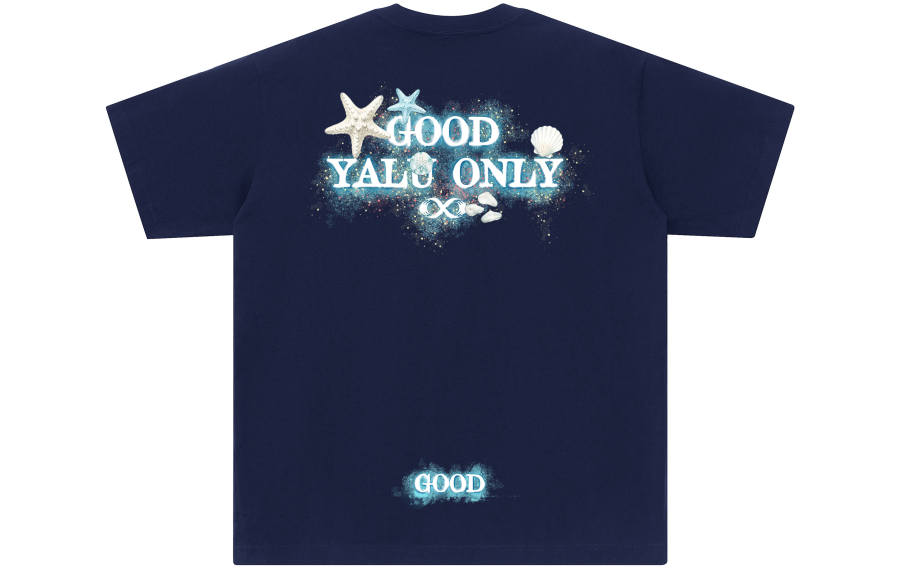 YALU T Shirts Unisex Navy Blue Crew Neck Moderate Straight Fit