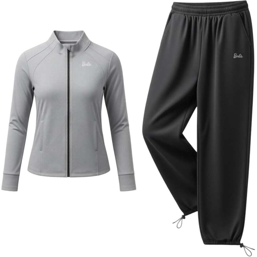 Barbie Fitness Sets Women's Gray Stand Collar Thin