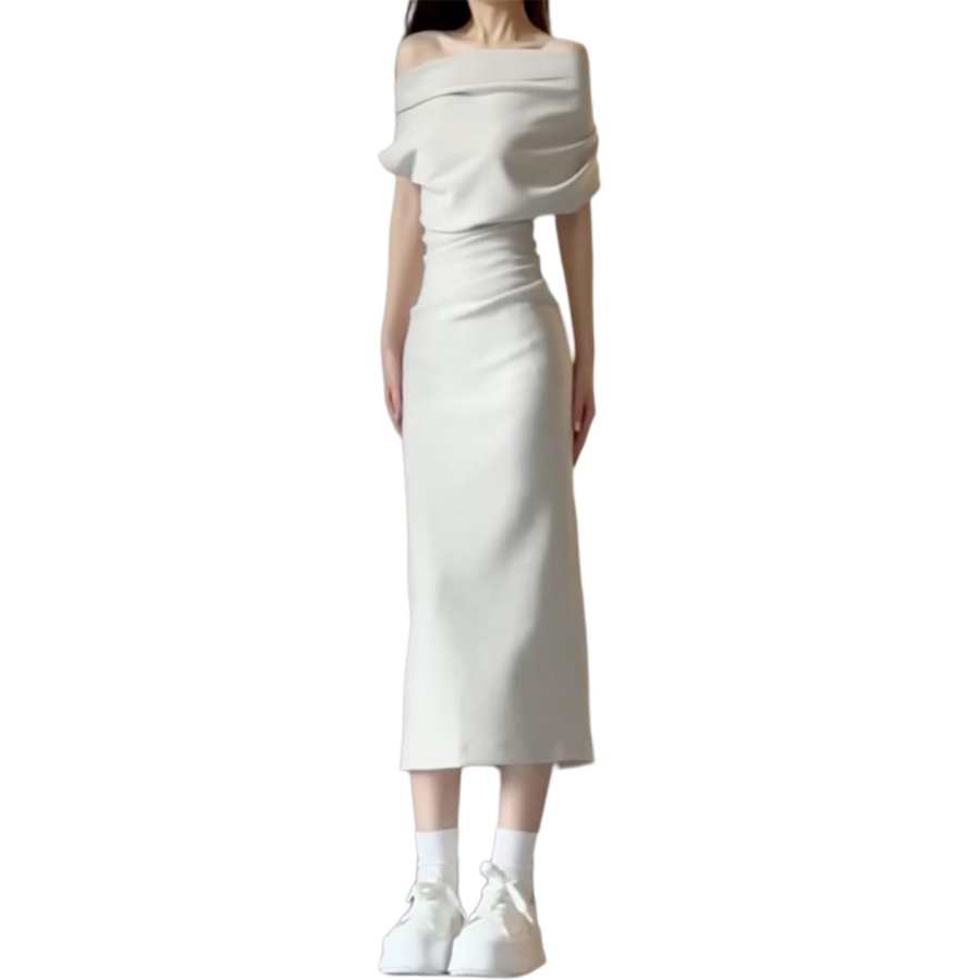 JBBCN Sleeveless Dresses Women's Gray Apricot Boat Neck Moderate Mid Length