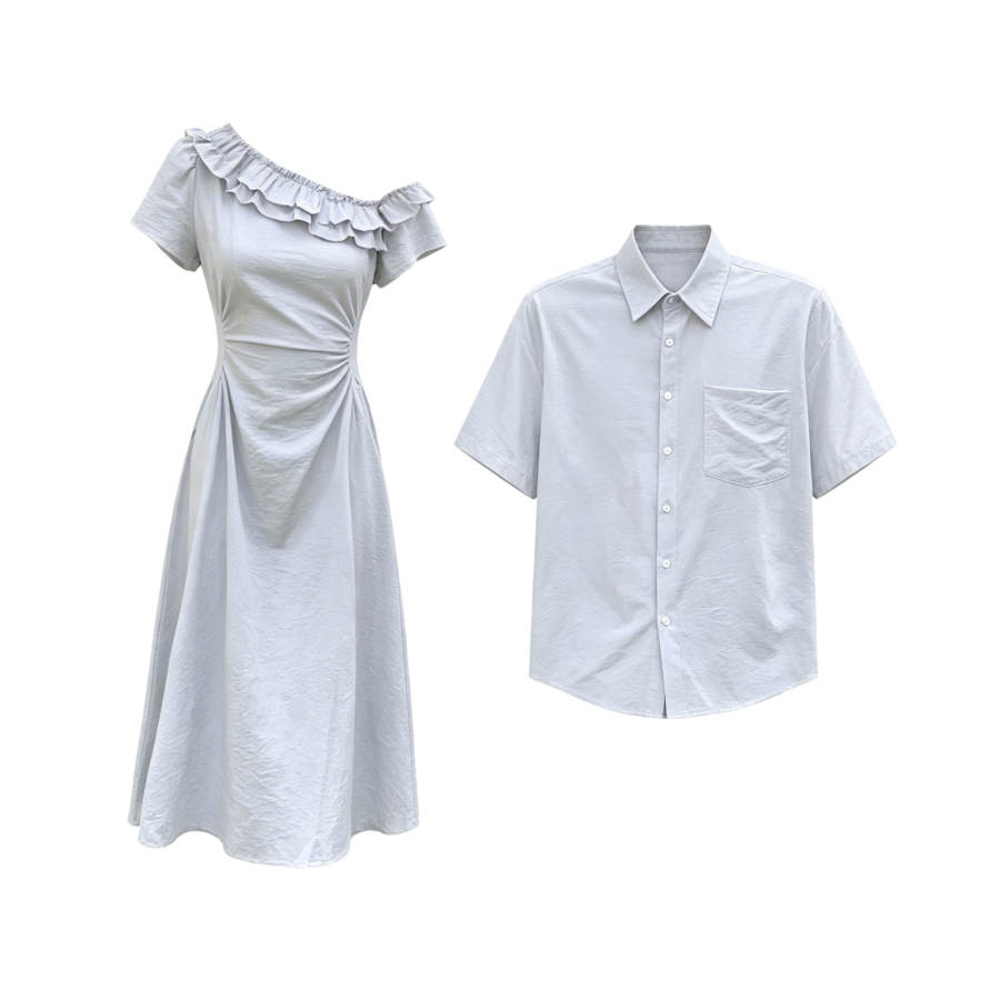 TUSHIFEI Couple Sets Women's Polo Collar Moderate Mid Length