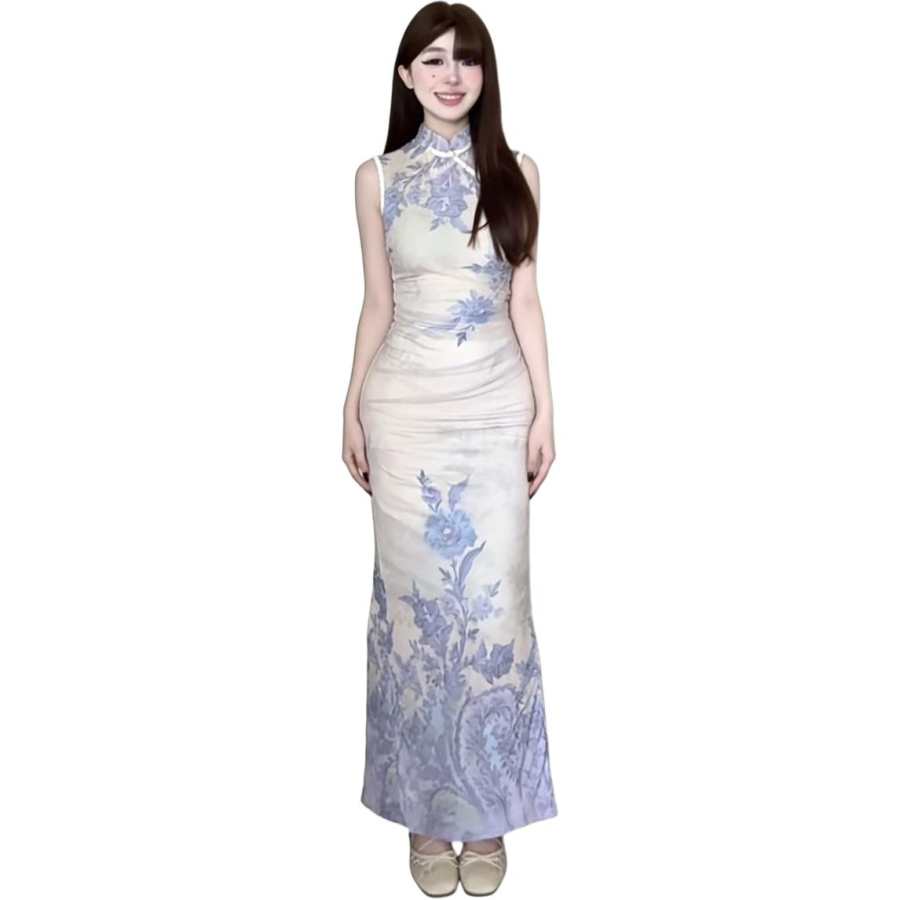 JBBCN Sleeveless Dresses Women's Apricot Stand Collar Moderate Long