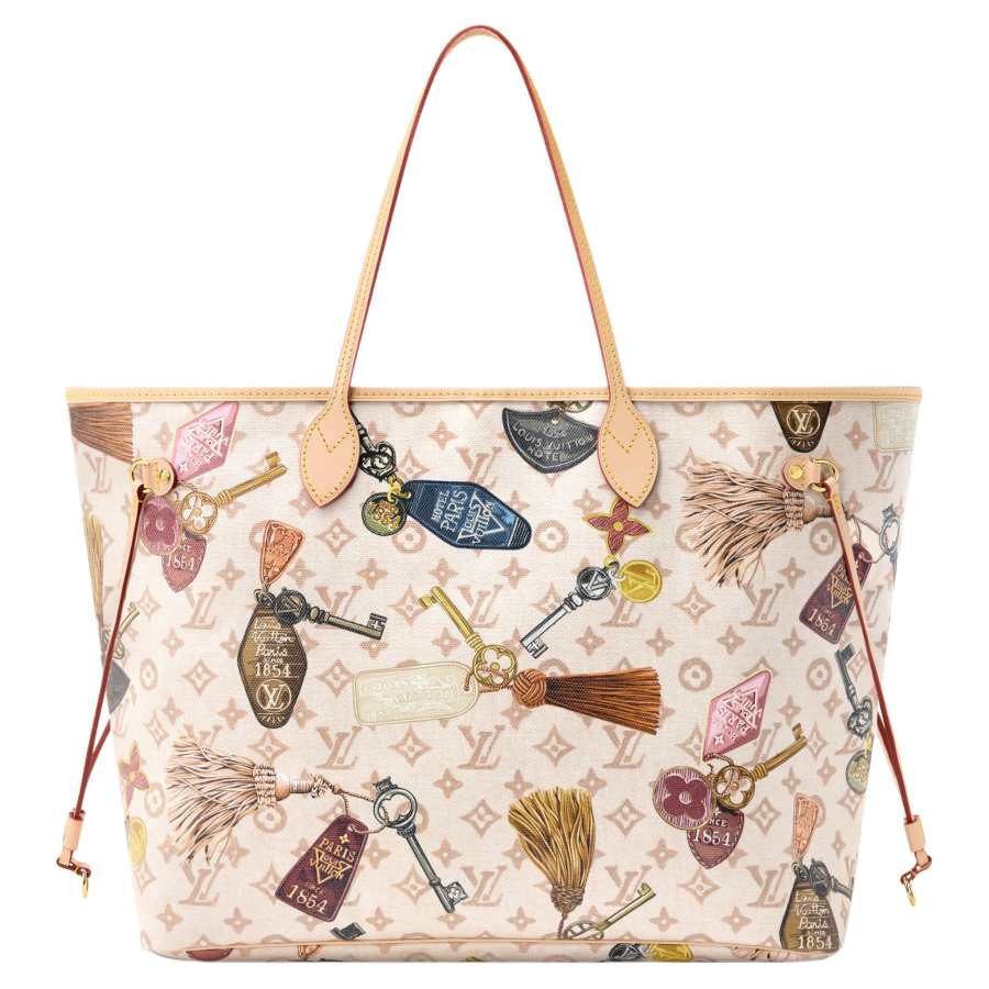 LOUIS VUITTON NEVERFULL Linen Coated Canvas Tote Handbag Large Women's Beige