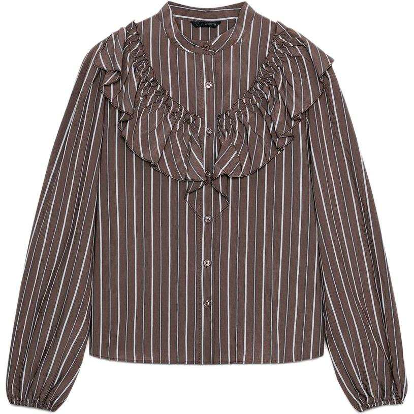 ZARA Shirts Women's Brown Blue Turtleneck