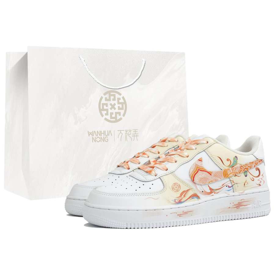 Nike Nike Air Force 1 Myriad Flowers Brocade, Cloud Brocade, Shopping Bag Abrasion Resistant Low top Skateboard Shoes Men's