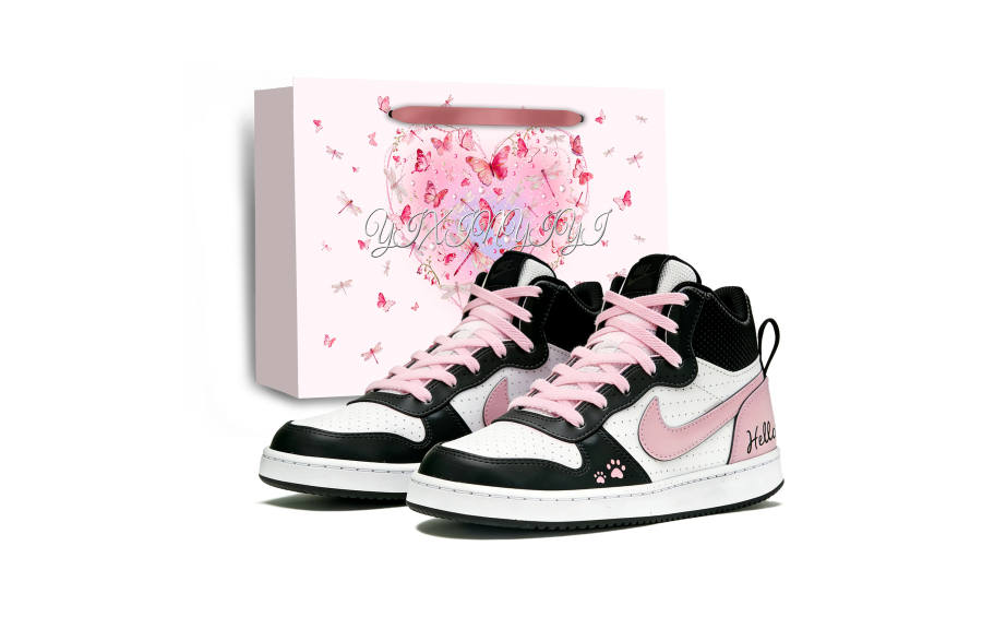 Nike Nike Court Borough Mid Hello Meowth Mid top Skateboard Shoes Women's Black Pink