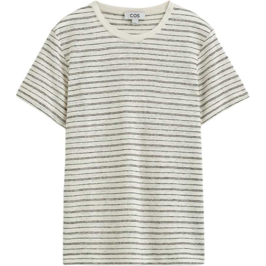 COS T Shirts Women's White/Brown/Stripes Crew Neck