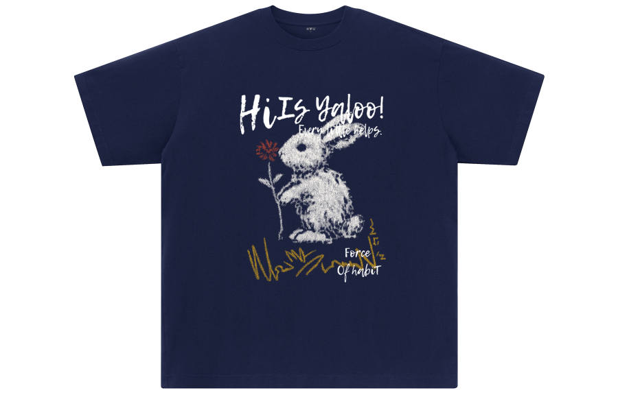 YALU T Shirts Unisex Navy Blue Crew Neck Moderate Straight Fit