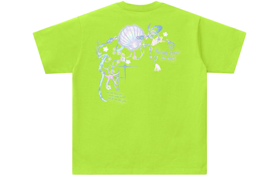 YALU T Shirts Unisex Neon Green Crew Neck Moderate Straight Fit
