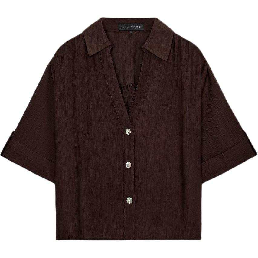ZARA Shirts Women's Dark Brown V Neck
