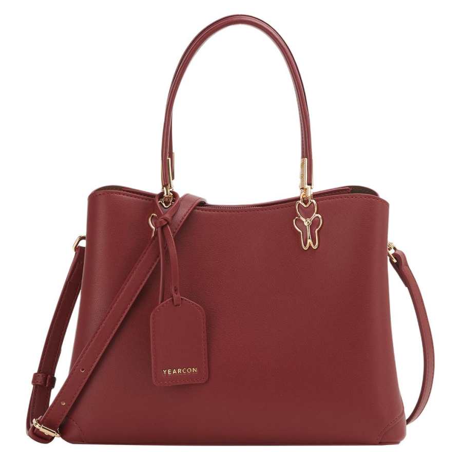 YEARCON Synthetic Leather Handbag Large Women's Burgundy