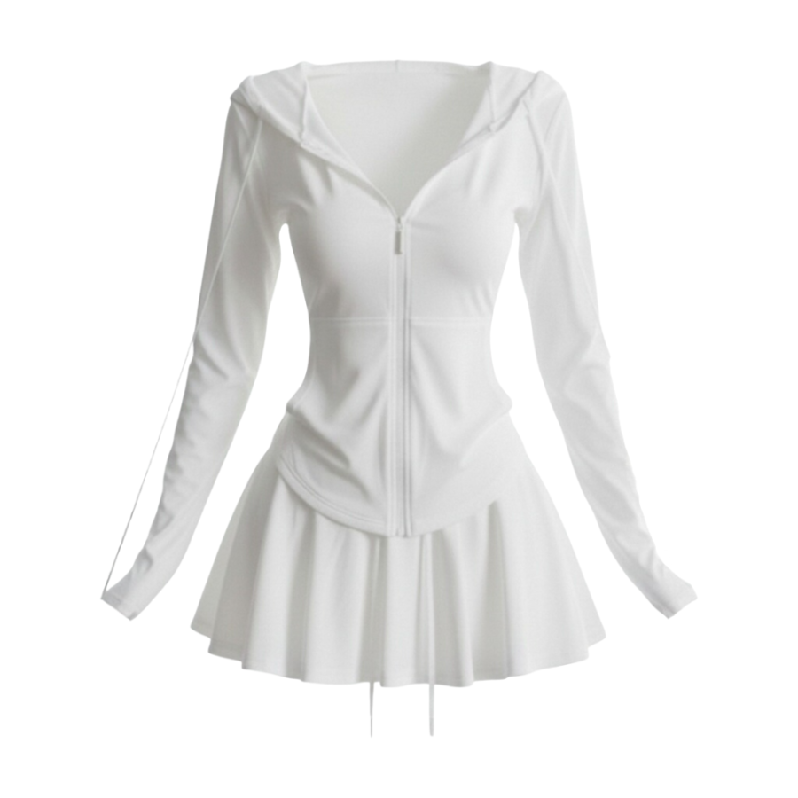MTHE Two Piece Skirt Sets Women's Hooded Thin Short