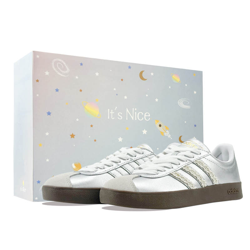 Adidas Adidas Vl Court Classic Silver Mist Ballet Slip Resistant Cushioning Abrasion Resistant Low top Skateboard Shoes Unisex